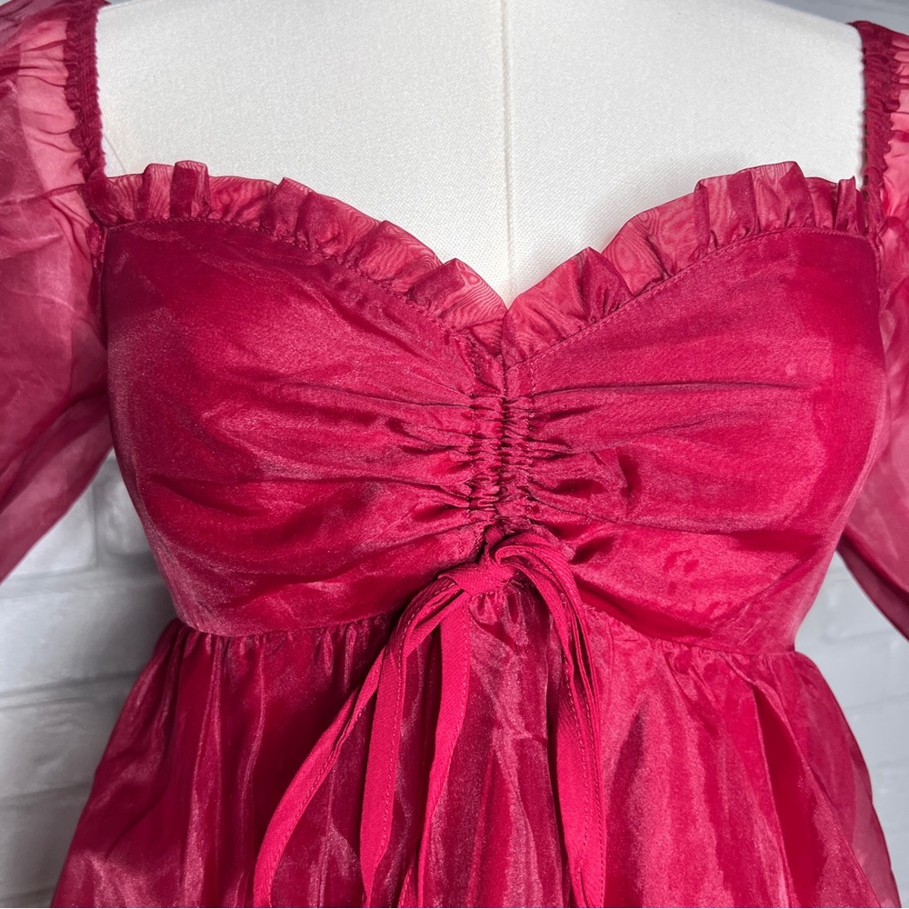 Altar’d State Red Babydoll Mini Mesh Dress Size Small - Picture 5 of 13